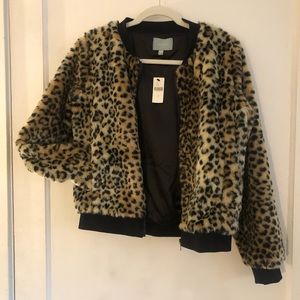 NWT Anthropologie Skies Are Blue Leopard Bomber S